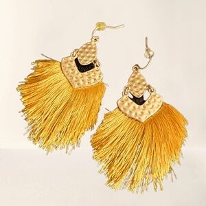 2.5" Long Yellow Tassel Gold Earrings